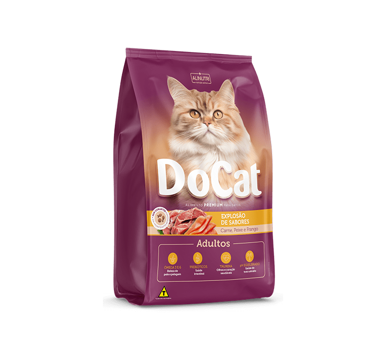 Docat Premium Gatos Adultos Carne, Peixe e Frango